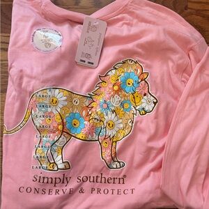 Simply Southern Conserve and Protect Pink Long-Sleeve Floral Lion Tee SZ XL NWTS